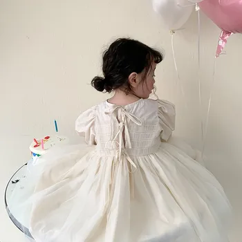 2022 Весна, Новый Корейский стиль, платья принцессы для маленьких девочек с пышными рукавами, однотонное бальное платье для малышей, Детское праздничное платье