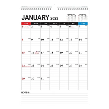 Календарь - ежемесячный настенный календарь-планировщик с января 2023 по июнь 2024 года, 12 дюймов X 17 дюймов, двухпроводной переплет, разлинованное пространство