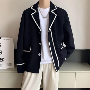 Черный / белый Мужской модный пиджак в Корейском стиле, свободный Деловой повседневный пиджак, мужской официальный