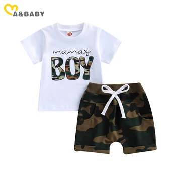 Комплекты одежды для мам и малышей от 0 до 3 лет для новорожденных мальчиков, футболка с надписью, камуфляжные шорты, летняя повседневная одежда, одежда