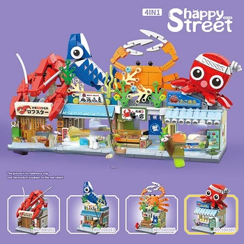 Happy Street View Домик Осьминога Рыба Магазин Такояки Миниатюрные модели Строительные блоки Игрушки Развивающие игрушки Рождественские подарки для детей