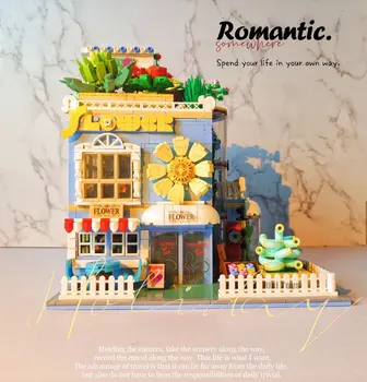 Модель цветочного домика с видом на город, микро Строительный блок, мини-бриллиант, магазин сочных Цветов, набор кирпичей, строительная игрушка для ребенка