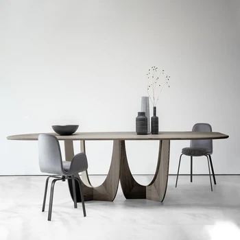 Верстак из массива дерева в скандинавском стиле, дизайнерский стол, минималистичный современный обеденный стол, сочетание стульев, персонализированный минималистичный домашний длинный язычок