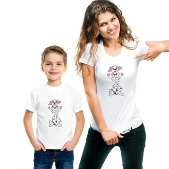 Детская Футболка для маленьких девочек и мальчиков Harajuku с изображением маленьких пятнистых собачек 101 далматинца, футболки унисекс для взрослых, летняя семейная одежда