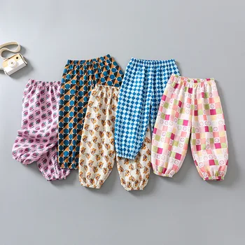 Детские клетчатые штаны от комаров для мальчиков и девочек, модные штаны-фонарики, летняя детская легкая одежда для девочек 2, 4, 6, 7 лет