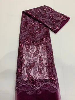 Оптовая продажа Фиолетовой африканской блестящей ткани Французский тюль Сетчатая кружевная ткань Свадебный Материал 2023 Высококачественная нигерийская кружевная ткань