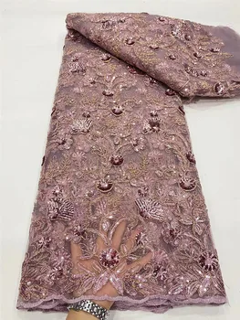 Африканская тюлевая сетка, высококачественная Французская кружевная ткань, 3D Вязаная крючком Золотой нитью, расшитая пайетками, Традиционная одежда в нигерийском стиле OR4057