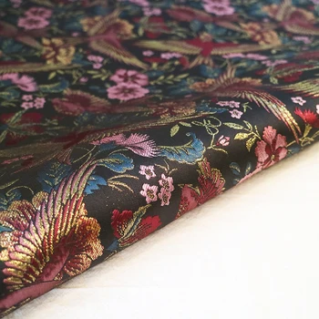 Жаккардовая ткань Cheongsam с роскошным бронзовым цветочным принтом в стиле дворцовых цветов и птиц, вечернее платье своими руками из ткани Cheongsam