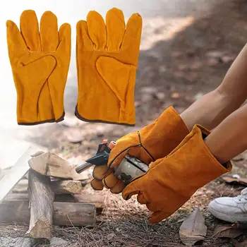 1 Пара садовых сварочных защитных перчаток Из искусственной кожи, садовые нескользящие рабочие перчатки, сохраняющие тепло, Мягкие перчатки для работы на открытом воздухе с полными пальцами