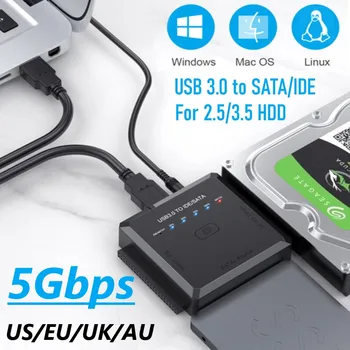 Устройство Чтения жестких дисков USB 3.0-SATA IDE со Светодиодным Индикатором Питания 12V 2A US/EU/UK/AU Plug для 2,5-3,5-дюймового Внешнего жесткого диска/SSD
