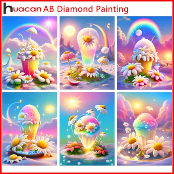 Huacan 5d Diy Diamond Painting AB Ice Cream Fantasy Home Decoration 2023 Вышивка Маргаритка Пейзаж Мозаика Настенное искусство