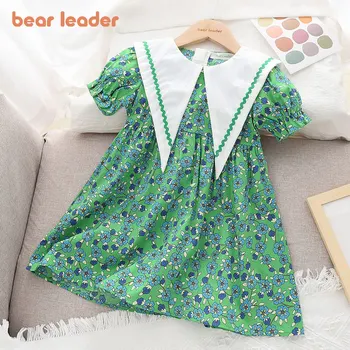 Bear Leader/ Новые Летние Платья Для девочек 2023, Детские платья, Зеленое Платье с цветочным рисунком, Детская Одежда, Одежда Для девочек, Детское платье, Одежда Для девочек