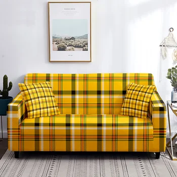 Геометрический клетчатый чехол для дивана, желтые простые клетчатые чехлы для диванов, Моющаяся Защитная пленка для мебели для гостиной, эластичный чехол для дивана