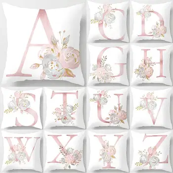 Бело-розовая наволочка с алфавитом, буква A-Z, Цветочная наволочка, чехол для диванной подушки, чехол для домашнего декора, наволочка