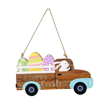 Деревянная Пасхальная вывеска с подсветкой, легкий грузовик, поделки из кроличьих яиц, Приветственная настенная табличка, подвеска для входной двери, праздник, внутренний двор.