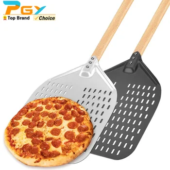 Квадратная алюминиевая форма для пиццы с перфорированной ручкой длиной 12/14 дюйма, вращающаяся лопатка для пиццы, для выпечки домашней пиццы, инструменты для выпечки хлеба