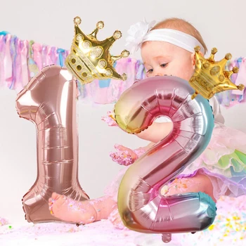 Корона Воздушные шары из алюминиевой пленки 32-дюймовый Радужный номер Воздушные шары из фольги Воздушный шар Украшения для детского дня рождения Фигурки из розового золота