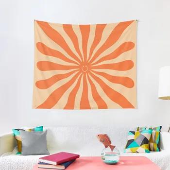 Ретро Солнце, винтаж 70-х, 2 оранжевых гобелена, украшение для дома, эстетика для спальни, эстетические украшения комнаты