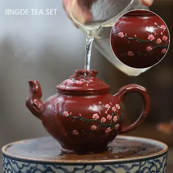 Меняющий Цвет Чайник С Цветком Сливы Ручная Роспись Исинский Фиолетовый Глиняный Чайник Аутентичный Фильтр Dahongpao Beauty Tea Infuser 220 мл