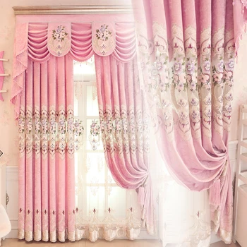 Изготовленный на заказ занавес кашемир Синель выдолбленная вышитая гостиная розовая ткань плотный занавес тюлевый балдахин драпировка C1289