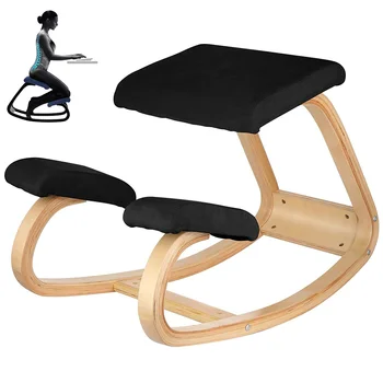 Эргономичный деревянный стул-качалка для коленопреклонения Табурет для правильной осанки Компьютерный стул Оригинальная мебель для домашнего офиса Толстая подушка