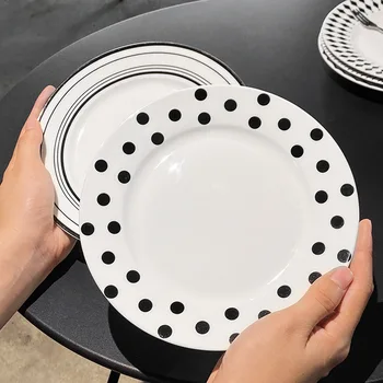 Креативная западная тарелка в европейском стиле с геометрической волновой точкой, керамическая десертная тарелка для торта, поднос для бытовой посуды