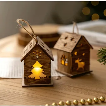 Светящиеся рождественские украшения для деревянного дома, светодиодная подсветка, сделай САМ, Деревянное шале, Веселое Рождественское украшение для Рождественской елки, окно, подарки для детей