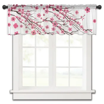 Розовый цветок, осенняя весна, Занавеска на маленькое окно, тюль, Прозрачная короткая занавеска, Спальня, гостиная, Домашний декор, Вуалевые шторы.