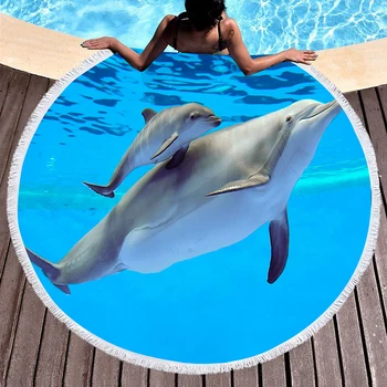 Круглое пляжное полотенце Sea Life с принтом дельфина, пляжное одеяло из полиэстера, устойчивое к песку, впитывающее быстросохнущее полотенце для бассейна, мягкий коврик для пикника