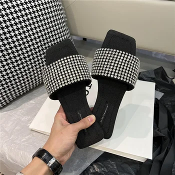 2023 новые летние женские туфли King Diamond с квадратной головкой на плоской подошве и сандалиями роскошная дизайнерская обувь