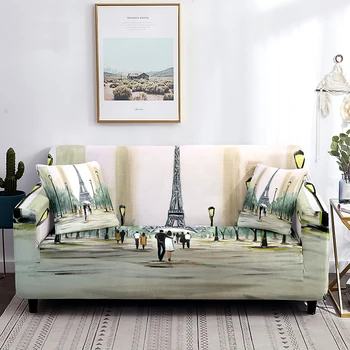 Чехол для дивана с Эйфелевой башней, уличная сцена Парижа, картина гуашью, натяжные чехлы для диванов, защита мебели для гостиной