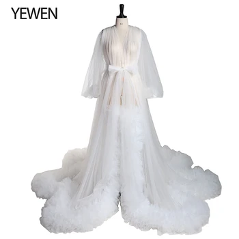 Белое свадебное платье с оборками YEWEN, платья для фотосъемки в цветочек, реквизит для фотосъемки с длинными пышными рукавами, большие размеры 2021
