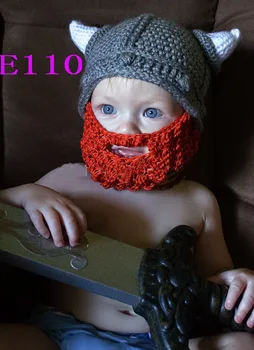 Новая вязаная крючком шляпа на Хэллоуин, шапка викинга для малышей, Детская шапочка-бини Viking. Реквизит для фотосессии младенцев, Реквизит для фотосессии викингов, Шапка для новорожденных викингов