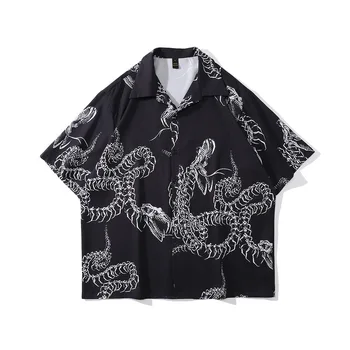 Новая рубашка с короткими рукавами и принтом в стиле хип-хоп dark bone от бренда high-street fashion для любителей мужчин и женщин, свободная повседневная рубашка