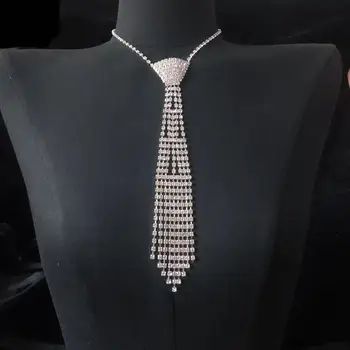Хит продаж, роскошные женские сверкающие стразы, ожерелье с длинной кисточкой, модный кристалл, элегантный галстук, ожерелье, ювелирный подарок