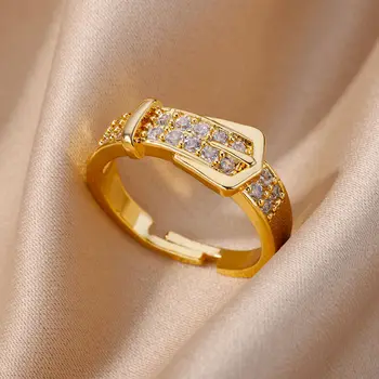 Поясные кольца с камнем Циркон для женщин, Позолоченное Регулируемое кольцо из нержавеющей стали, Тренд 2023, Роскошные эстетические ювелирные изделия, Бесплатная Доставка