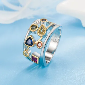 Модные кольца Серебристого цвета с многоцветным кристаллом CZ Геометрическое кольцо Bohemia Princes для женщин Подарок, прямая поставка, вечерние украшения