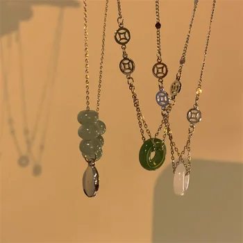 Новое ожерелье с каменной пряжкой в китайском стиле 2023 года, новое дизайнерское решение для женского меньшинства, Цепочка на ключицу, Шейная цепочка, Эстетические украшения