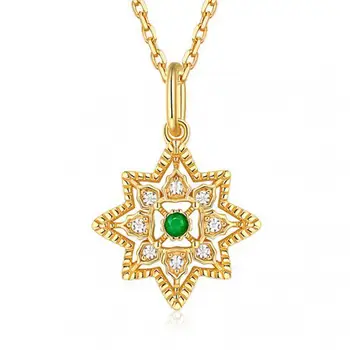 Ожерелье из натурального изумруда, серебро S925 Пробы, позолоченный 9-каратный Белый Циркон, Зеленый изумруд, ожерелья с подвеской в виде звезды с восемью остями, Женские