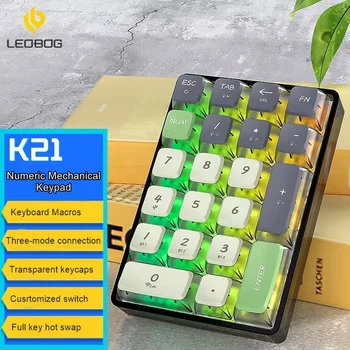 K21 Hot Swap Bluetooth Беспроводной, 2.4G, Проводная Механическая клавиатура Type-C с тремя режимами работы, Цифровая клавиатура Дополнительно Белый свет / RGB Подсветка