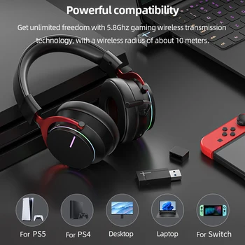 RGB Игровые Наушники с Микрофоном Bluetooth Гарнитура Gamer Overear Surround Sound для PS4/ PS5 / Xbox / Switch PC Ноутбук Gamer