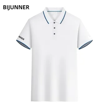 Рубашка для гольфа BIJUNNER, тренировочные рубашки поло, унисекс, жаккардовый воротник, Тонкая дышащая футболка с лацканами и короткими рукавами, спортивная одежда, лето