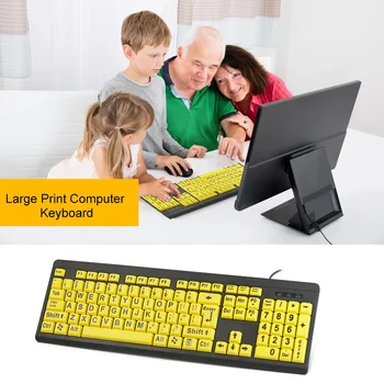 Проводные USB-клавиатуры Компьютерная клавиатура с крупным шрифтом для пользователей со слабым зрением, Высококонтрастные буквы из 104 клавиш для пожилых людей