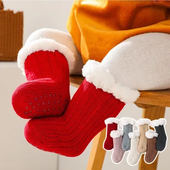 1 пара детских носков, утепленные теплые зимние носки, одежда для пола, детские противоскользящие носки для новорожденных мальчиков и девочек 0-3 лет