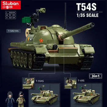 SLUBAN Военный Советский Союз 2 мировой войны Средние танки T-54S Строительные блоки Фигурка солдата 2 мировой войны, Набор моделей, Игрушки в подарок