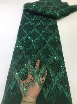 2022 Зеленый Вышитый Роскошный Бисер Кружево Французские блестки Кружевные ткани Африканская кружевная ткань ручной работы из бисера для вечерних платьев