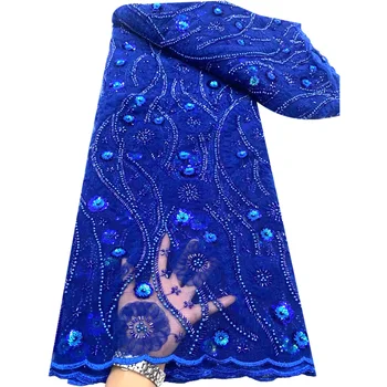 Королевское Синее Африканское сетчатое кружево, Роскошные Тяжелые бусины, блестки, кружево 2023, Высококачественная Нигерийская Французская Тюлевая кружевная ткань для свадьбы T524