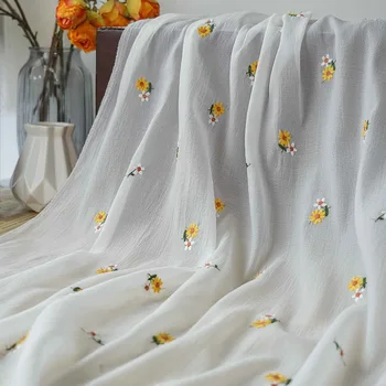 Мягкая ткань с морщинками, вышитый цветок, Женская одежда, тюлевая ткань, Свадебное платье, модная дизайнерская ткань, декоративная ткань 