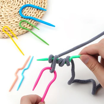 Вязание крючком Пластиковые Изогнутые U-образные Игольчатые крючки с большим ушком, Иглы для твист-плетения, Инструменты для шитья шарфов и свитеров своими руками
