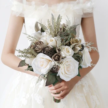 Букет невесты в винтажном европейском стиле Ручной Работы из искусственного шелка Цветочное украшение для свадьбы, Помолвки, реквизита для вечеринки